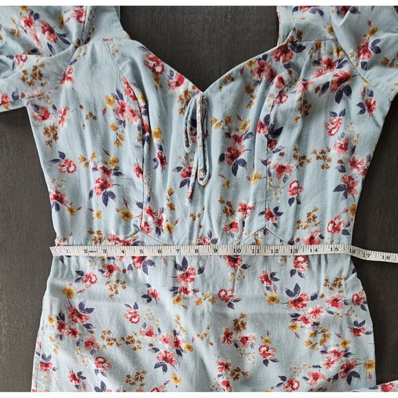City Triangles Linen Blue Floral Puff Sleeve Mini Dress Fairy Cottagecore XL - Picture 5 of 10